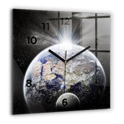 Horloge carrée en verre 60x60 cm Terre Lune Soleil