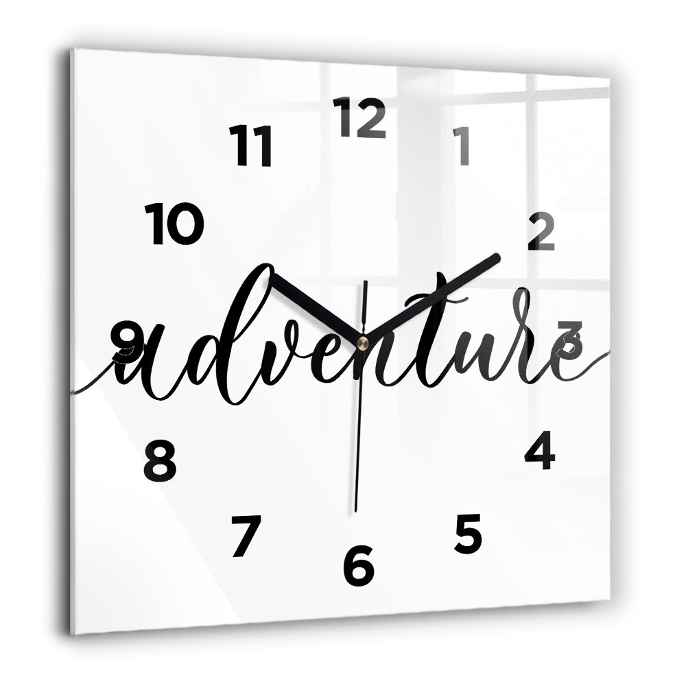 Horloge murale carrée 60x60 cm Inscription d'aventure