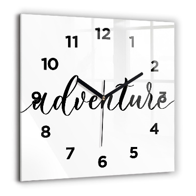 Horloge murale carrée 60x60 cm Inscription d'aventure