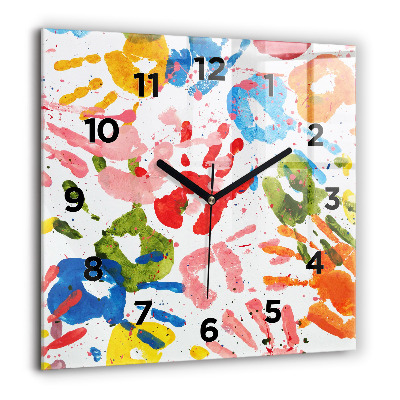 Horloge murale carrée 60x60 cm Empreintes de mains d'enfants