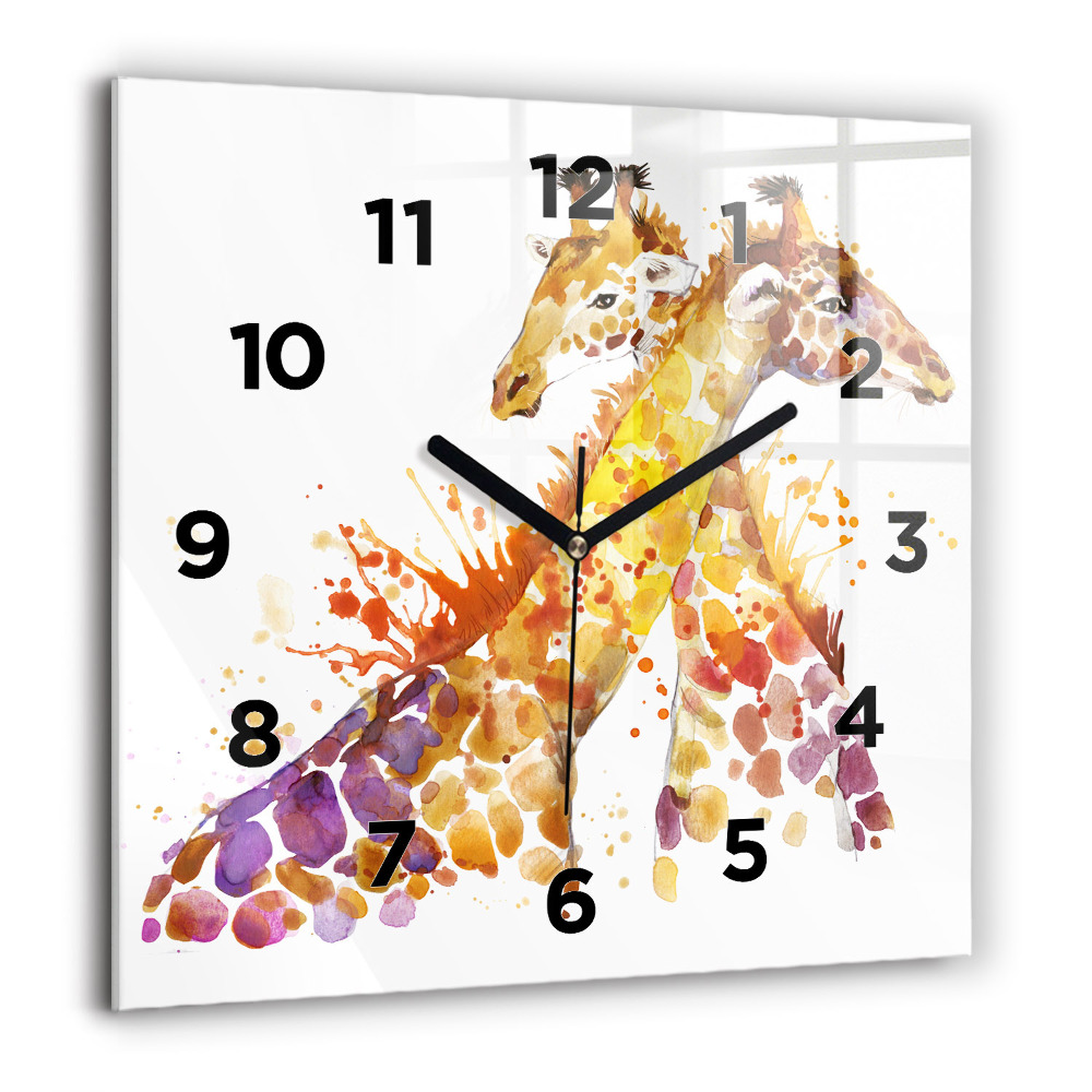 Horloge carrée en verre 60x60 cm Girafe - aquarelle