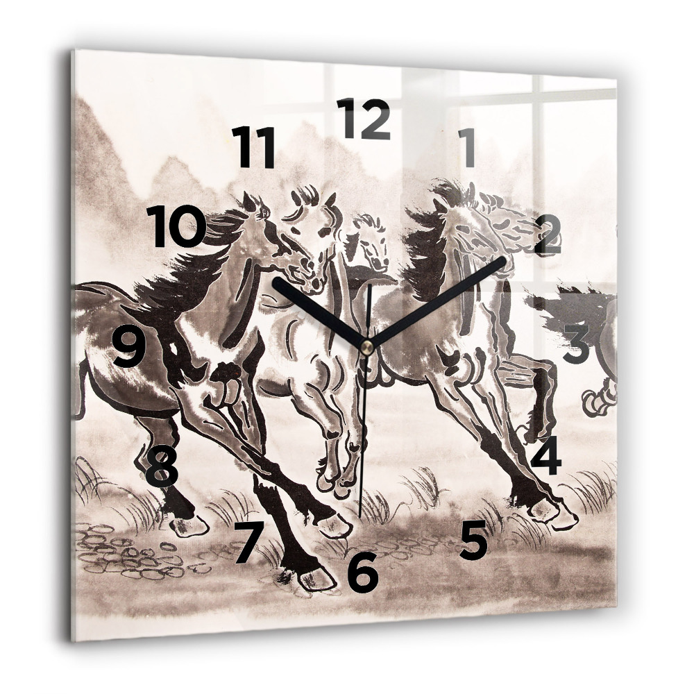 Horloge murale carrée 60x60 cm Chevaux au galop