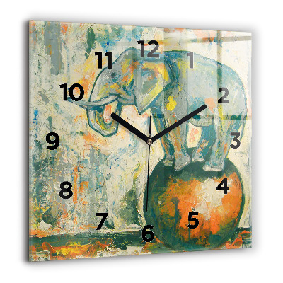 Horloge murale carrée 60x60 cm Posture de l'éléphant peint