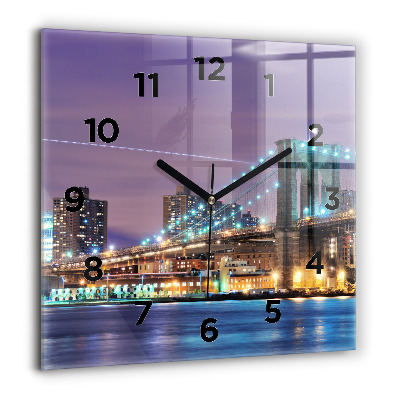 Horloge carrée en verre 60x60 cm Pont de Brooklyn et East River
