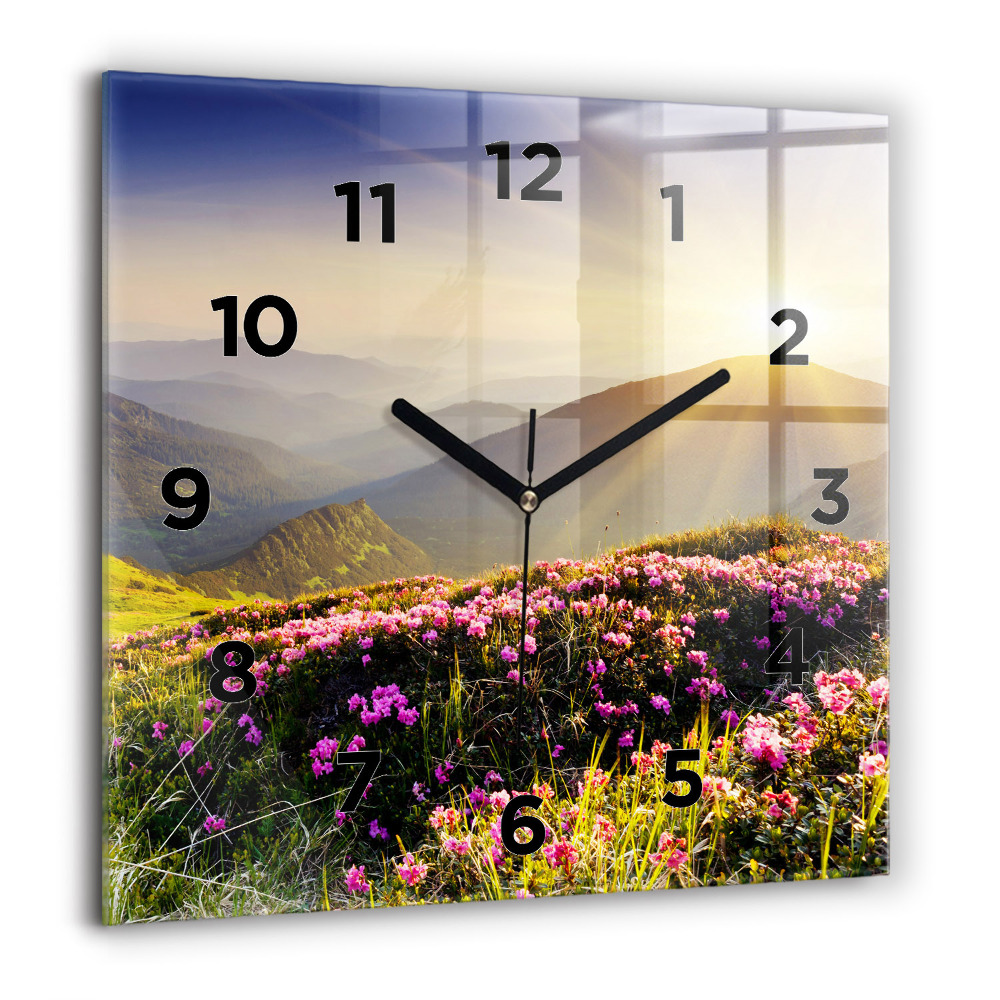Horloge murale carrée 60x60 cm Paysage de montagne