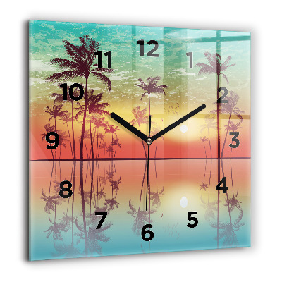 Horloge murale carrée 60x60 cm Palmiers tropicaux