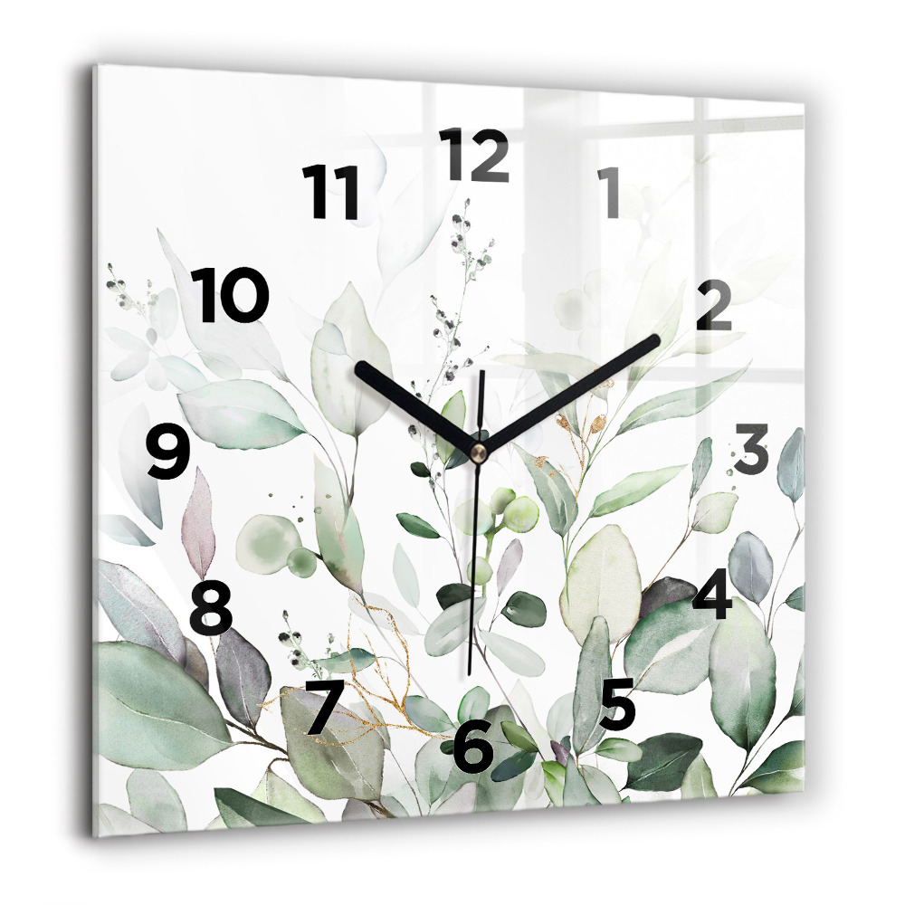 Horloge murale carrée 60x60 cm Feuilles de plantes