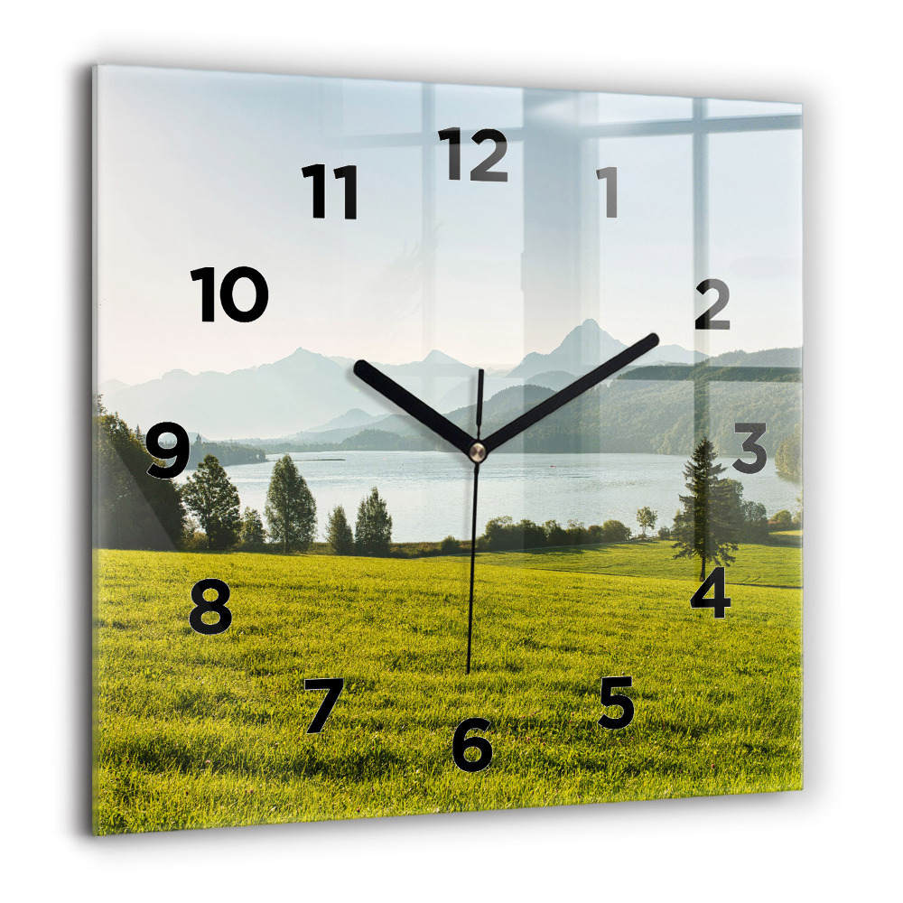 Horloge carrée en verre 60x60 cm Montagnes et champs