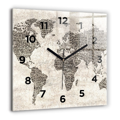 Horloge murale carrée 60x60 cm Journal de la carte du monde