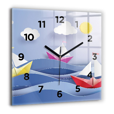 Horloge murale carrée 60x60 cm Voiliers colorés en origami