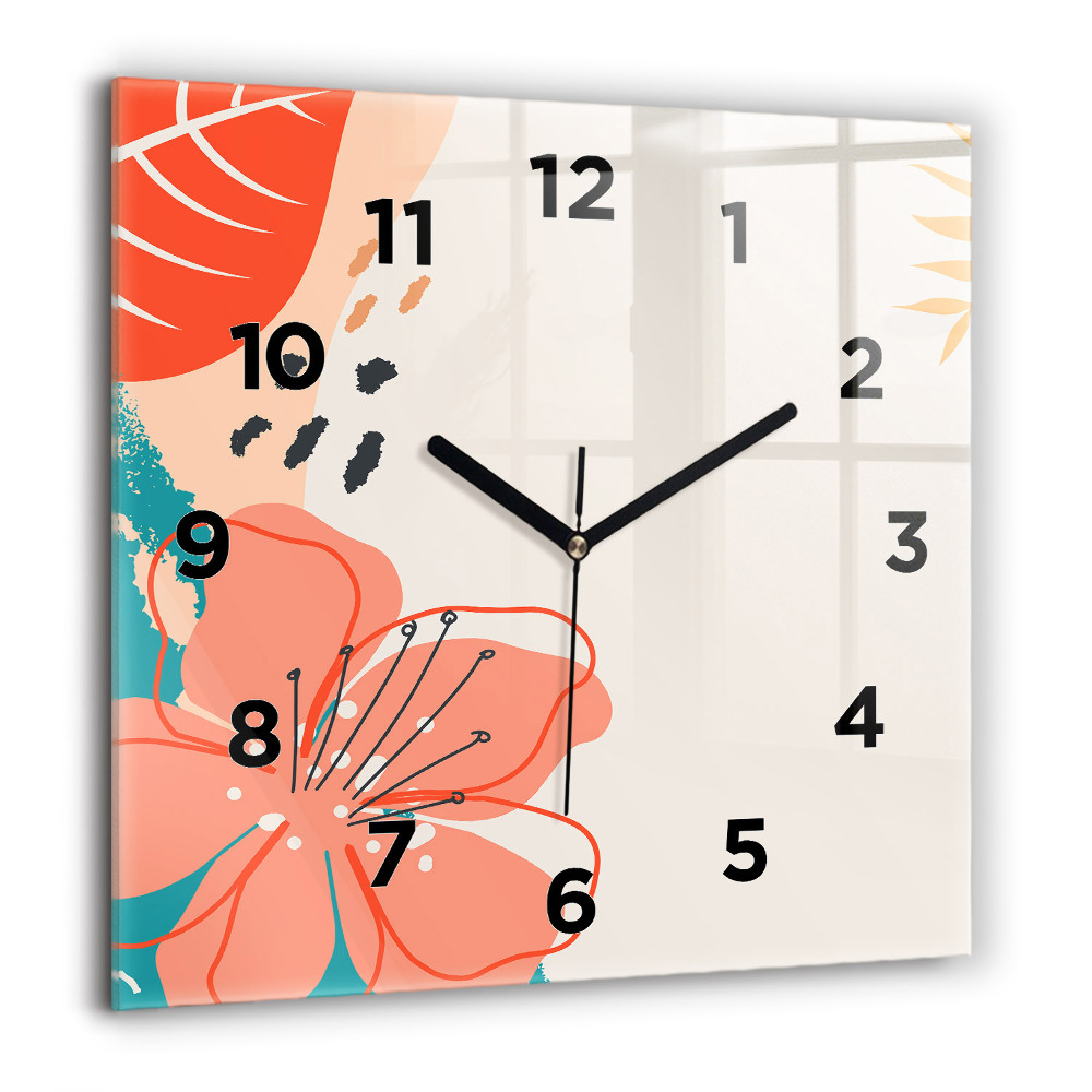 Horloge carrée en verre 60x60 cm Plantes hawaïennes
