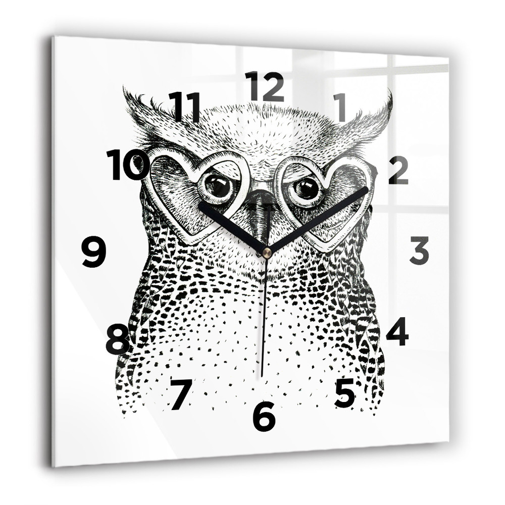 Horloge murale carrée 60x60 cm Hibou dessiné avec des lunettes