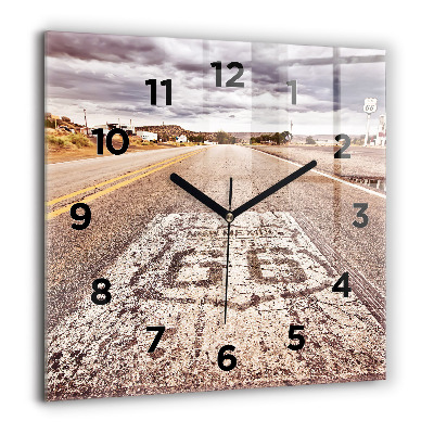 Horloge carrée en verre 60x60 cm Route 66 USA