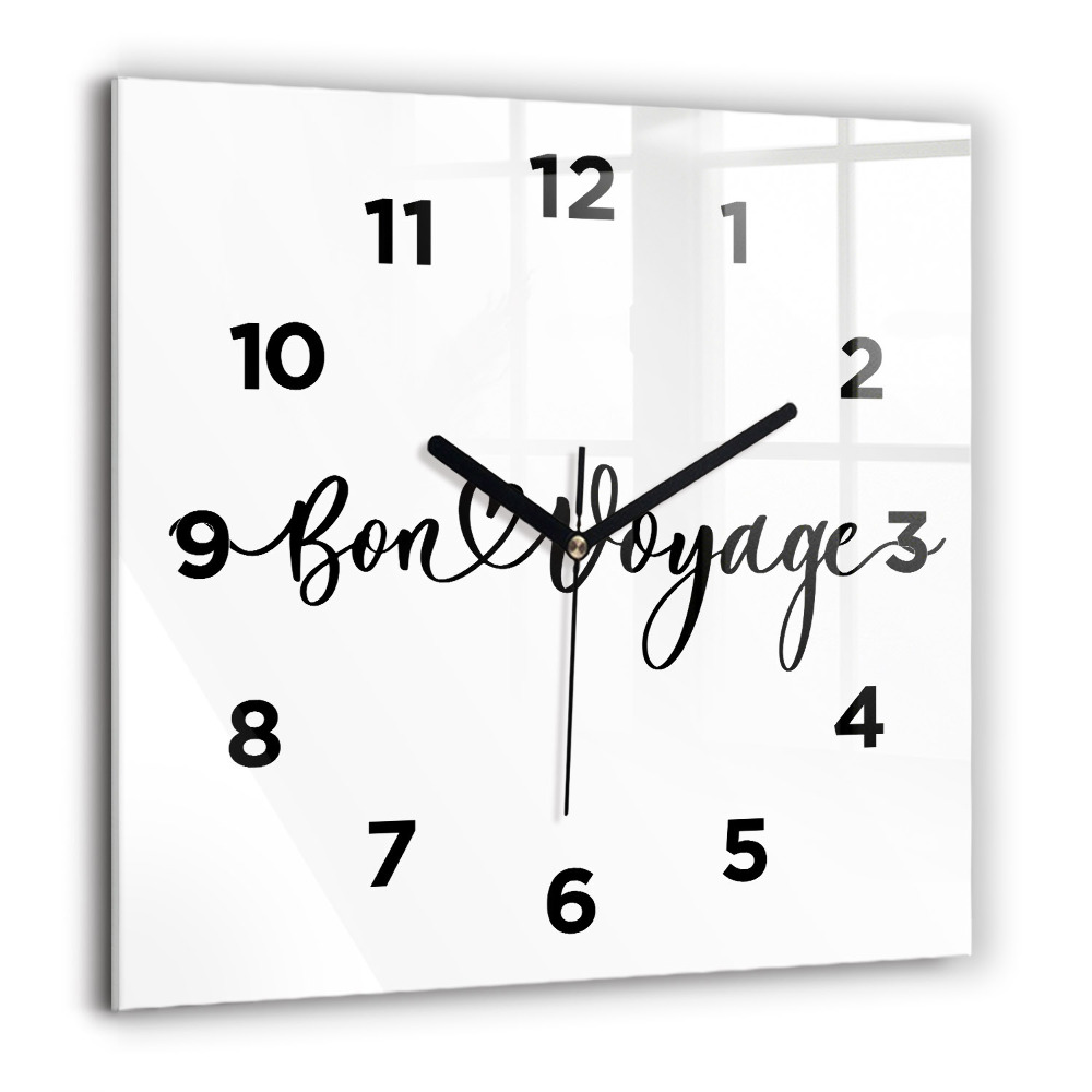 Horloge murale carrée 60x60 cm Inscription Bon voyage