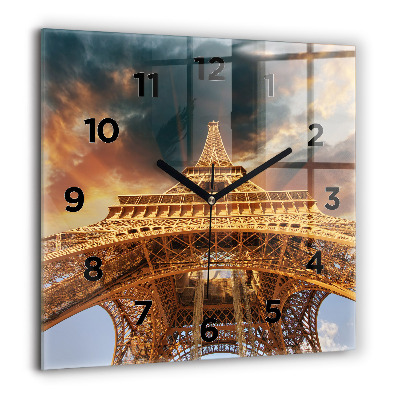 Horloge murale carrée 60x60 cm Tour Eiffel sur fond de nuages