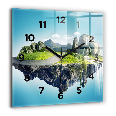 Horloge carrée en verre 60x60 cm Île volante