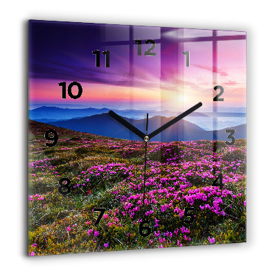 Horloge murale carrée 60x60 cm Lever de soleil et fleurs