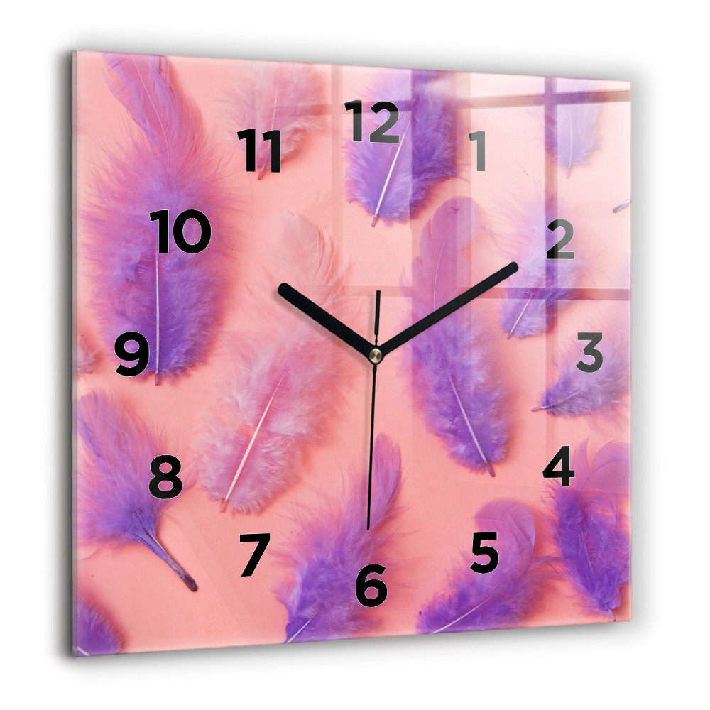 Horloge murale carrée 60x60 cm Plumes colorées