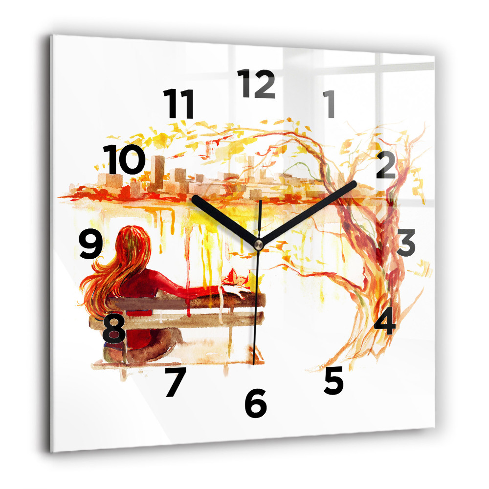 Horloge carrée en verre 60x60 cm Paysage d'automne
