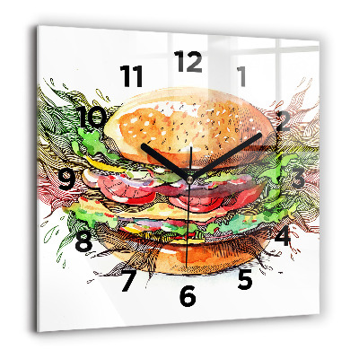 Horloge murale carrée 60x60 cm Hamburger au fromage XXL