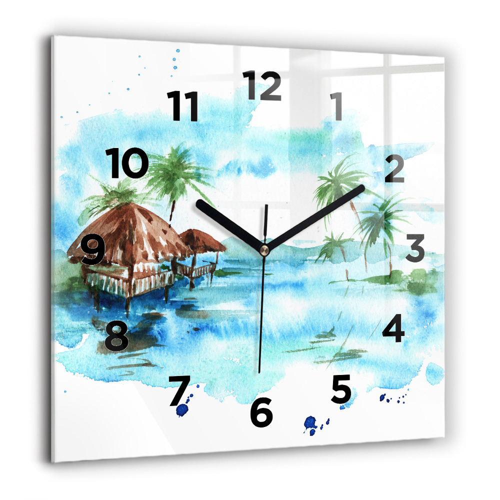 Horloge carrée en verre 60x60 cm Image île déserte