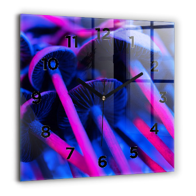 Pendule carrée en verre 60x60 cm Champignons magiques colorés