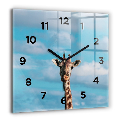 Horloge murale carrée 60x60 cm Tête de girafe sur fond de ciel