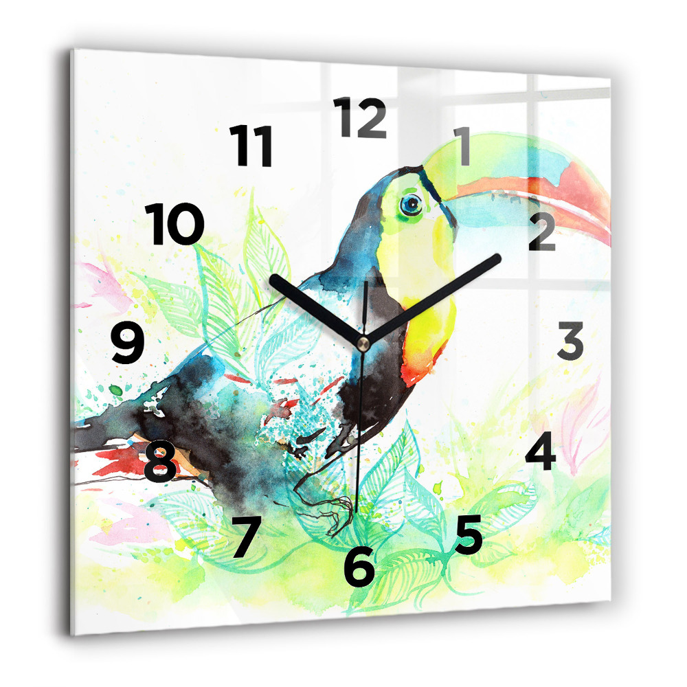 Horloge murale carrée 60x60 cm Toucan dans l'herbe
