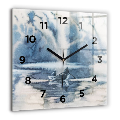 Horloge murale carrée 60x60 cm Pêcheur sur un lac