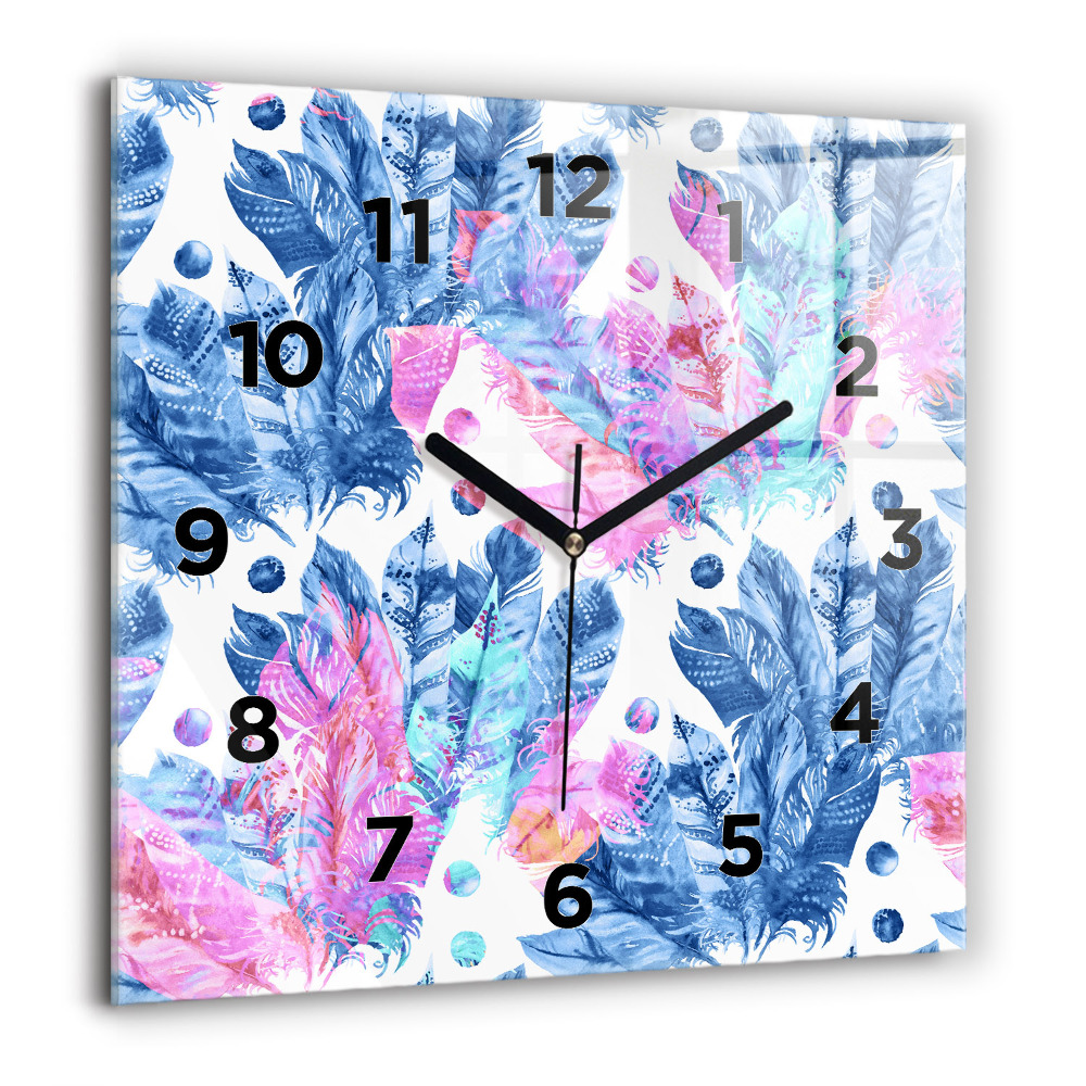 Horloge murale carrée 60x60 cm Plumes colorées