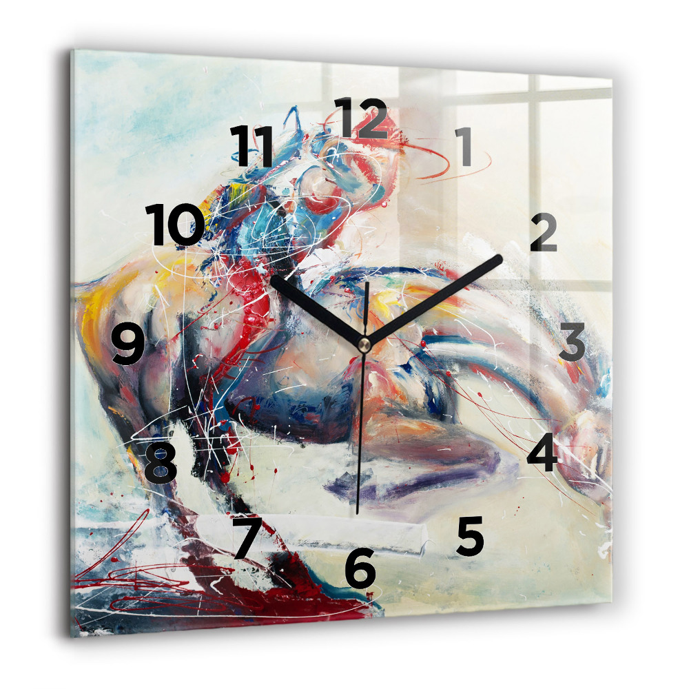 Horloge murale carrée 60x60 cm Illustration de chevaux au galop