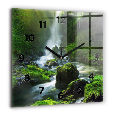 Horloge murale carrée 60x60 cm Cascade et rochers