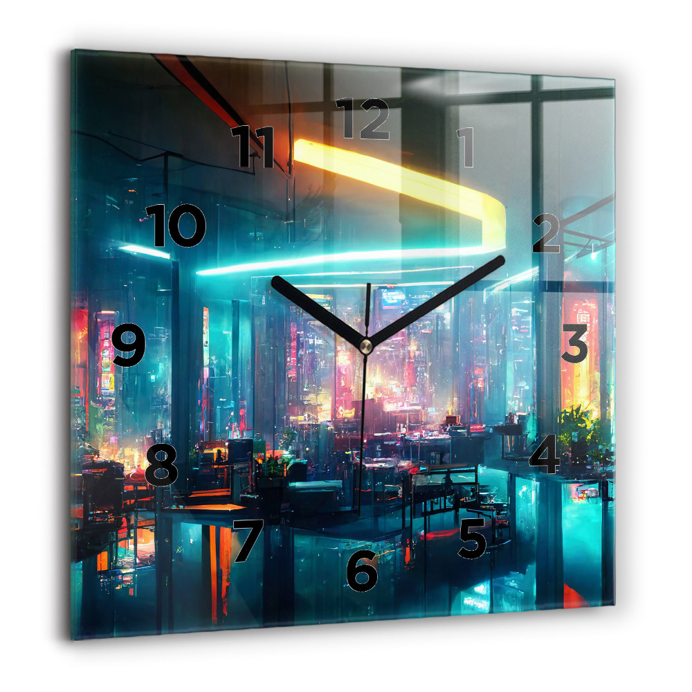 Horloge carrée en verre 60x60 cm Ville de style cyberpunk