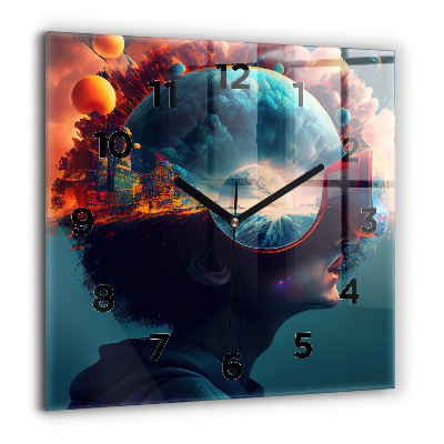 Horloge carrée en verre 60x60 cm Monde futuriste