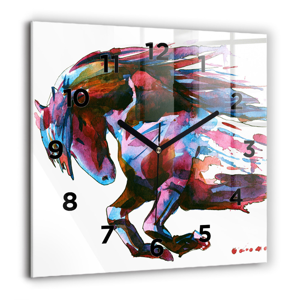 Horloge murale carrée 60x60 cm Cheval en fuite
