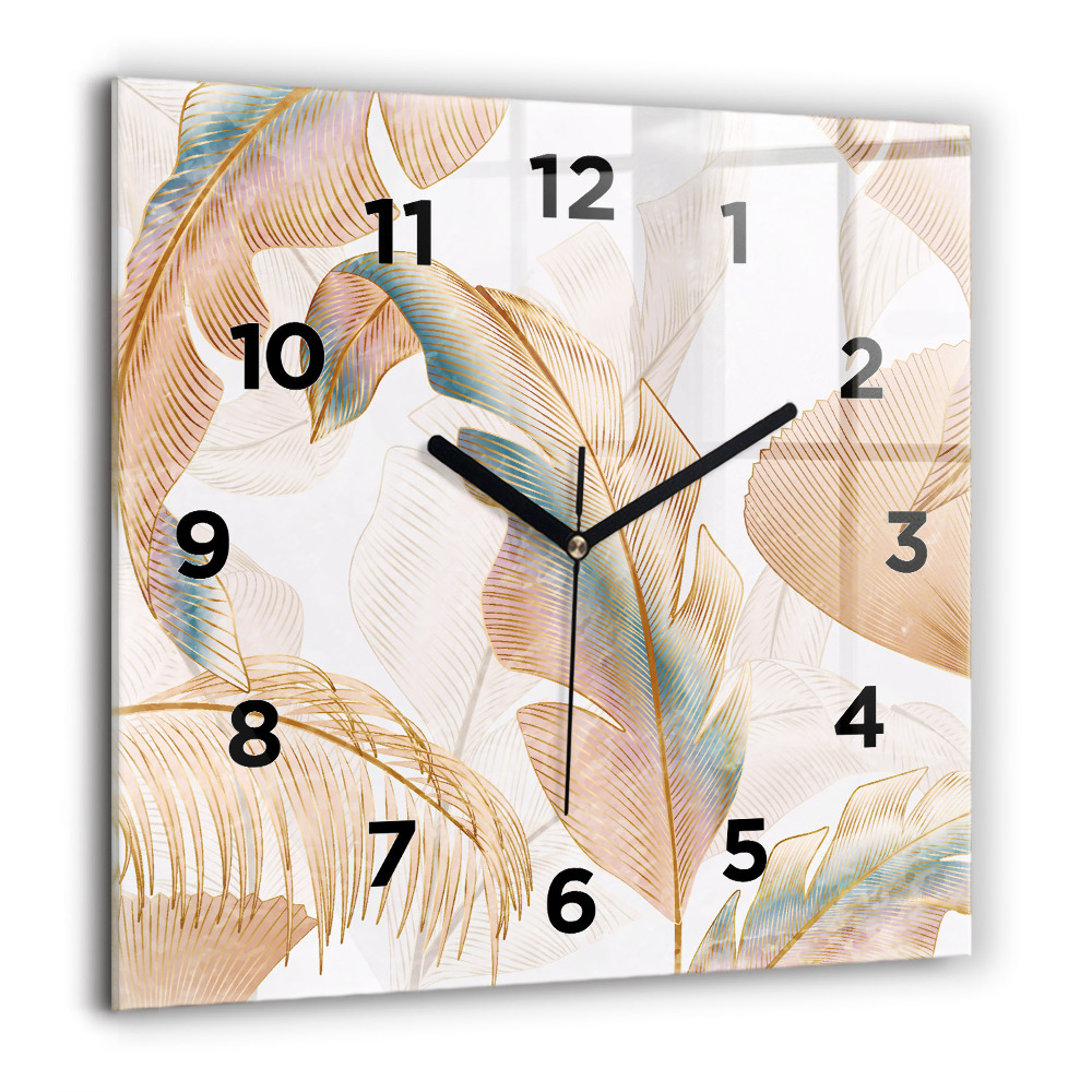 Horloge carrée en verre 60x60 cm Motif de feuilles de la nature