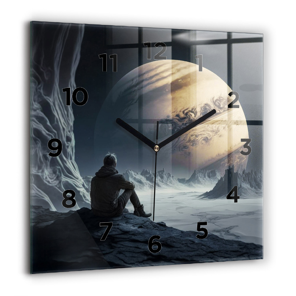 Horloge murale carrée 60x60 cm Homme sur fond de lune