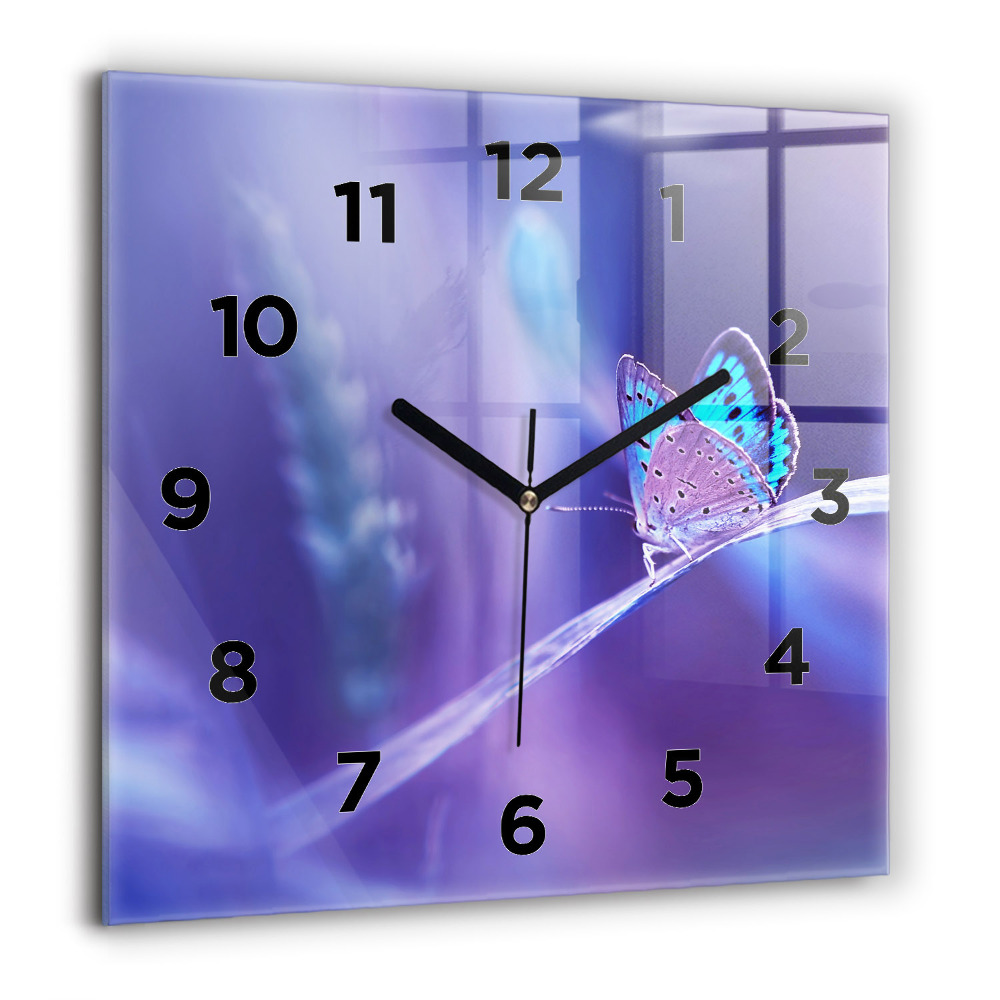 Horloge murale carrée 60x60 cm Papillon sur l'herbe