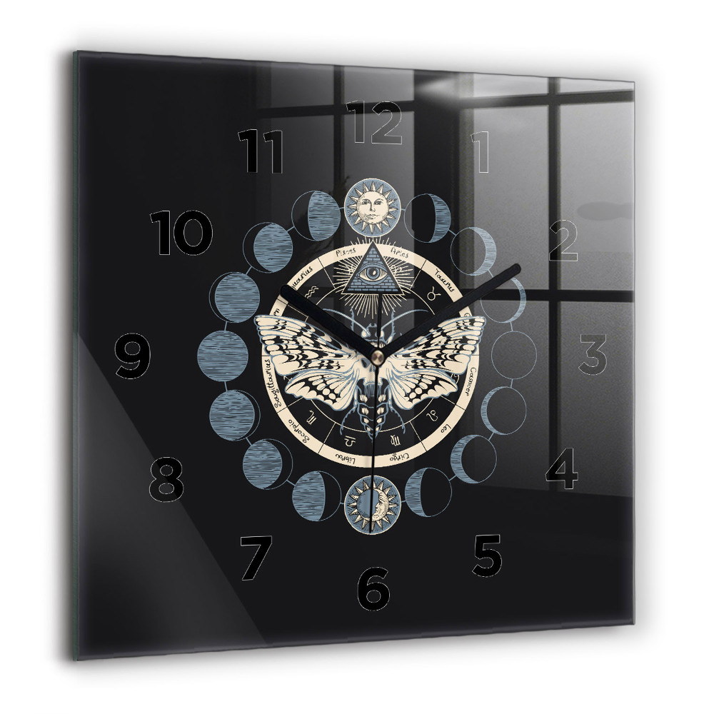 Horloge carrée en verre 60x60 cm Phases de la lune