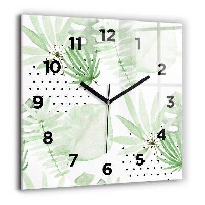 Horloge carrée en verre 60x60 cm Feuilles vertes