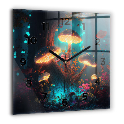 Horloge murale carrée 60x60 cm Forêt et champignons magiques