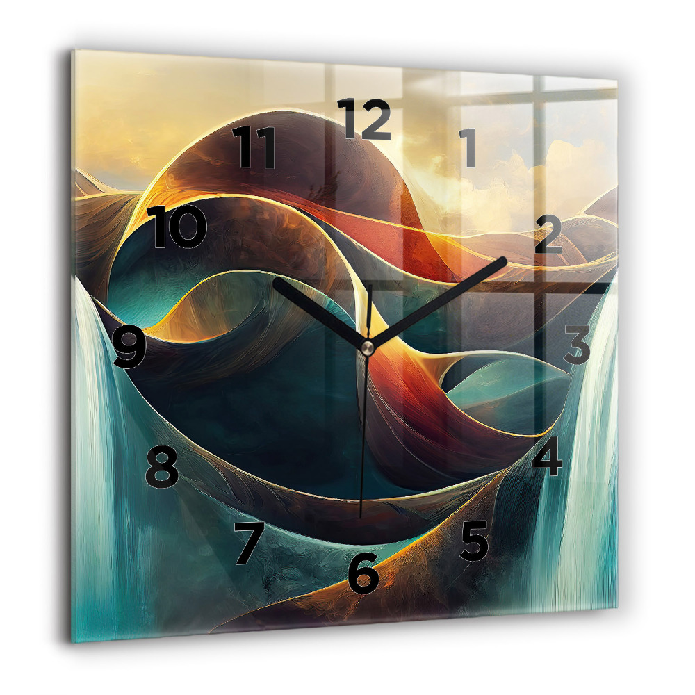 Horloge carrée en verre 60x60 cm Chute d'eau
