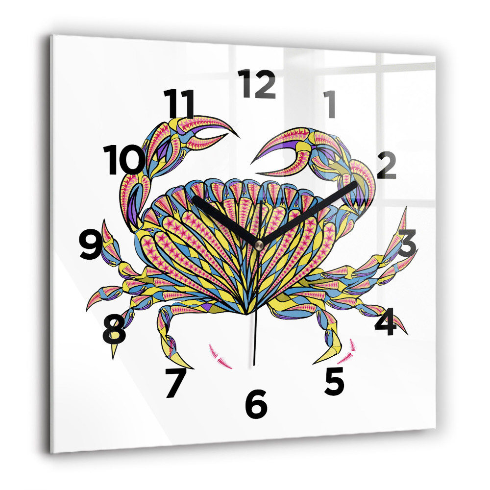 Horloge murale carrée 60x60 cm Crabe ethnique