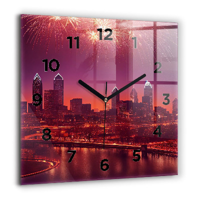 Horloge carrée en verre 60x60 cm Ville de Philadelphie la nuit