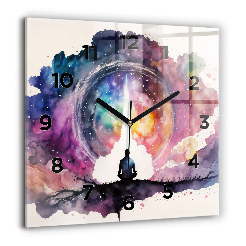 Horloge carrée en verre 60x60 cm Méditation sur le mode de vie