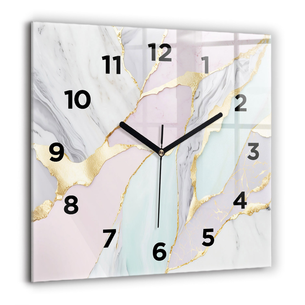 Horloge carrée en verre 60x60 cm Motif de marbre