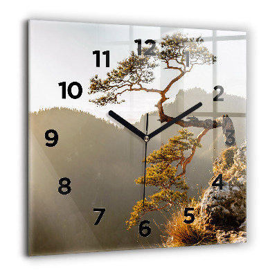Horloge carrée en verre 60x60 cm Arbre dans les montagnes
