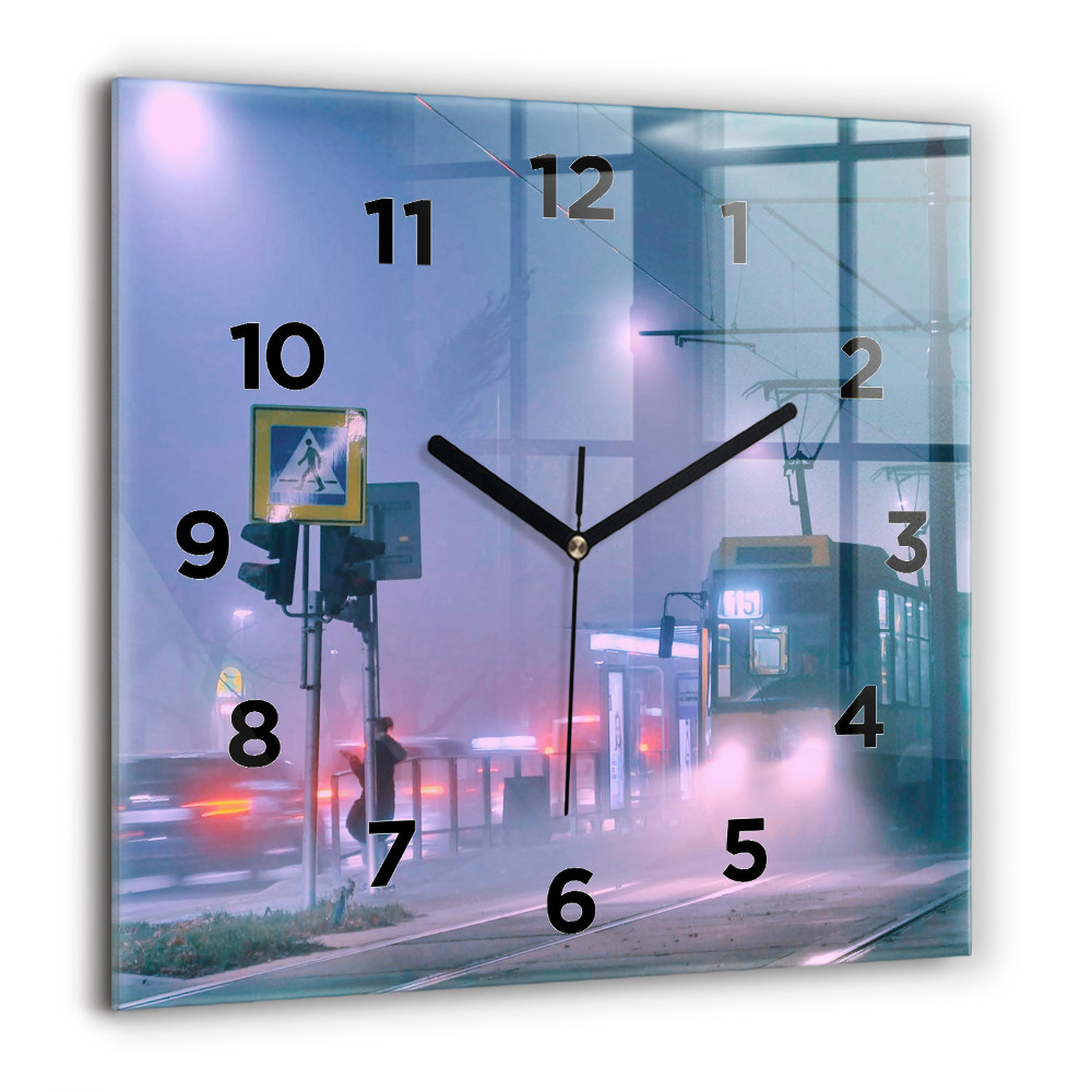 Horloge murale carrée 60x60 cm Varsovie dans le brouillard
