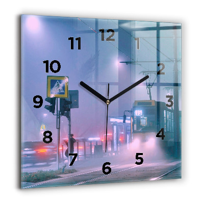 Horloge murale carrée 60x60 cm Varsovie dans le brouillard