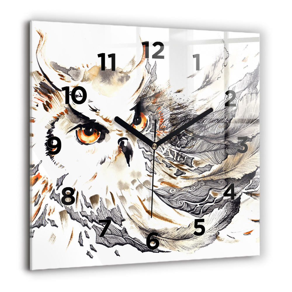 Horloge murale carrée 60x60 cm Hibou symbole de sagesse